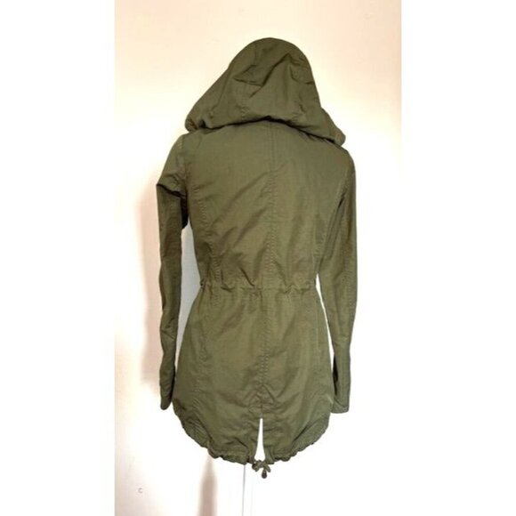 Guess Womens Olive Hooded Utility Jacket With Drawstring Waist & Zip Pockets XS - Picture 3 of 7